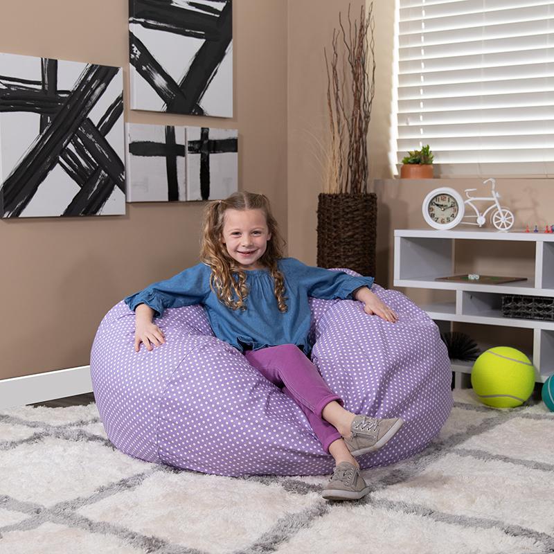 Oversized Lavender Dot Refillable Bean Bag Chair for All Ages. Picture 7