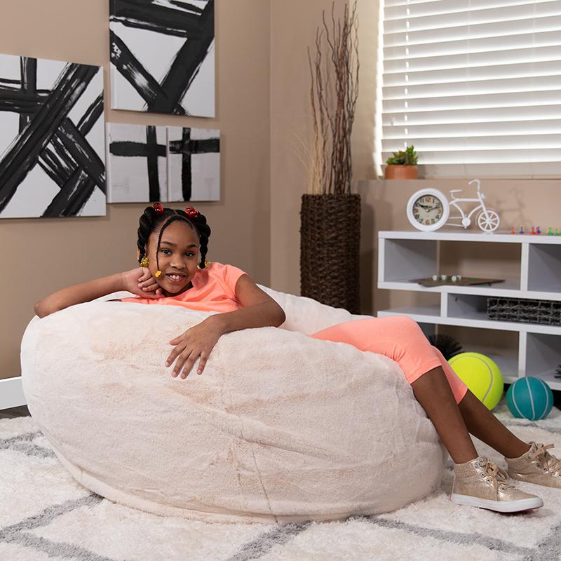 Oversized White Furry Refillable Bean Bag Chair for All Ages. Picture 2
