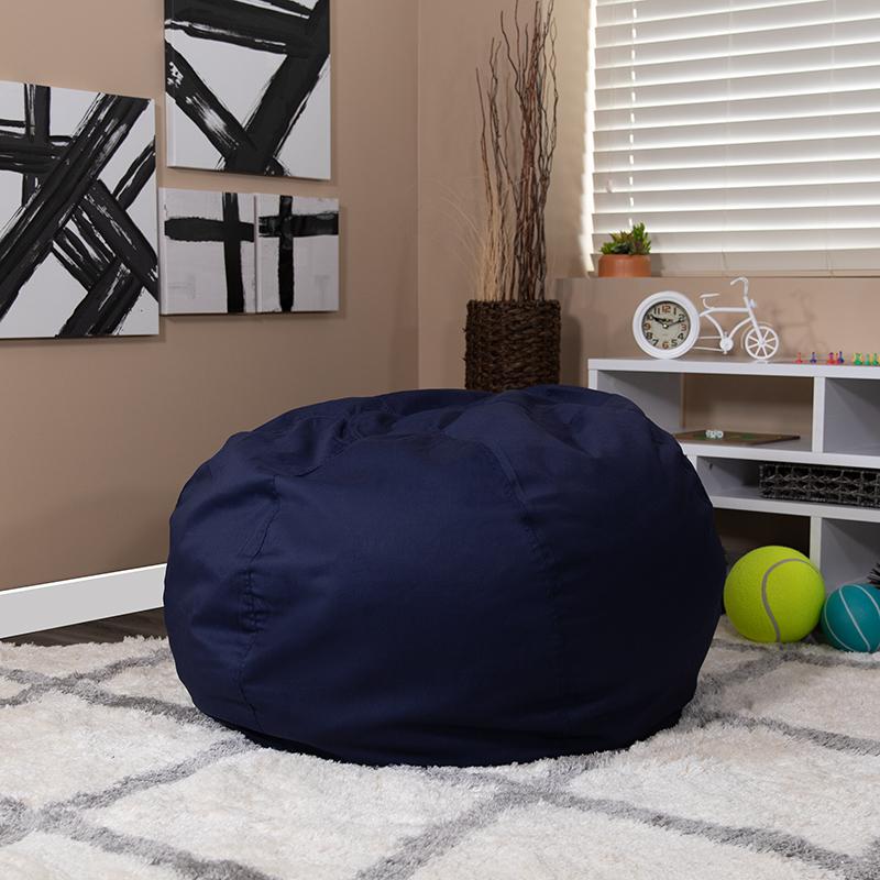 Oversized Solid Navy Blue Refillable Bean Bag Chair for All Ages. Picture 6