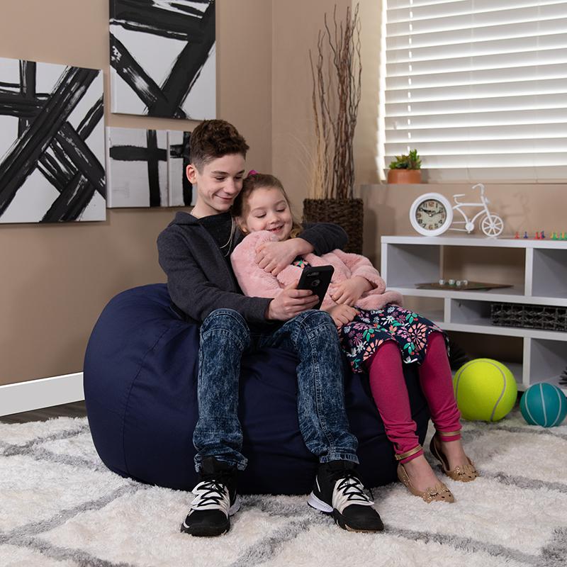 Oversized Solid Navy Blue Refillable Bean Bag Chair for All Ages. Picture 7