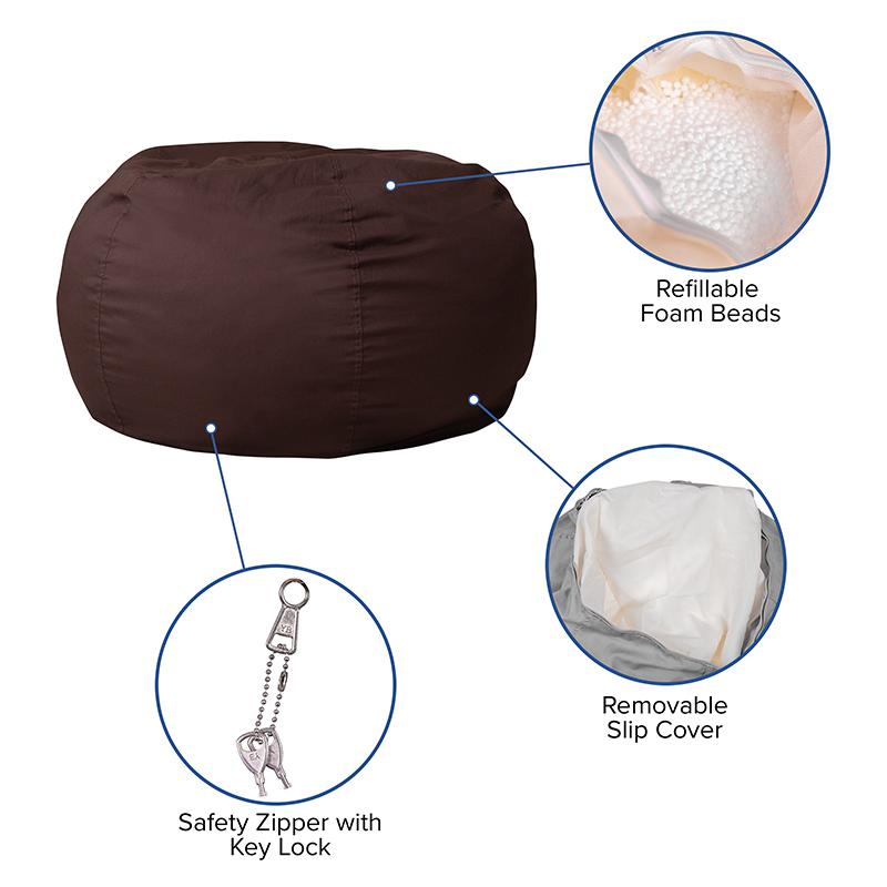 Oversized Solid Brown Refillable Bean Bag Chair for All Ages. Picture 5