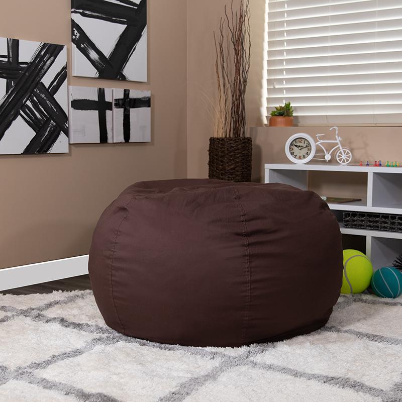 Oversized Solid Brown Refillable Bean Bag Chair for All Ages. Picture 1