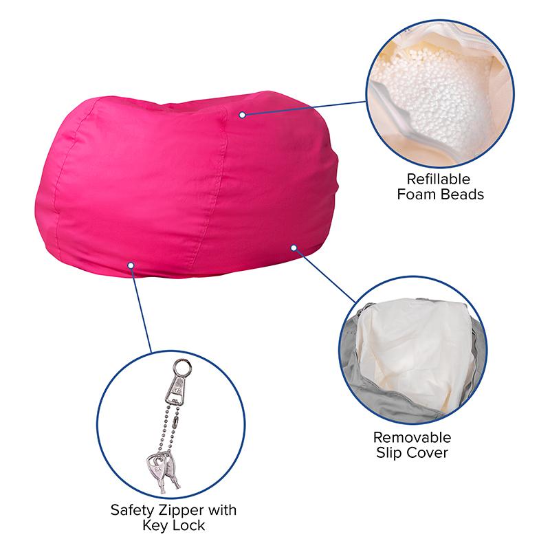 Oversized Solid Hot Pink Refillable Bean Bag Chair for All Ages. Picture 5