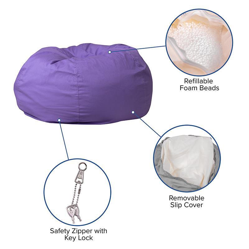 Oversized Solid Purple Bean Bag Chair for Kids and Adults. Picture 5
