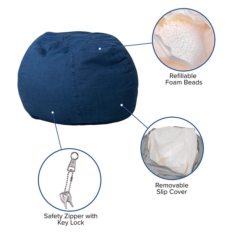 Small Denim Refillable Bean Bag Chair for Kids and Teens. Picture 6