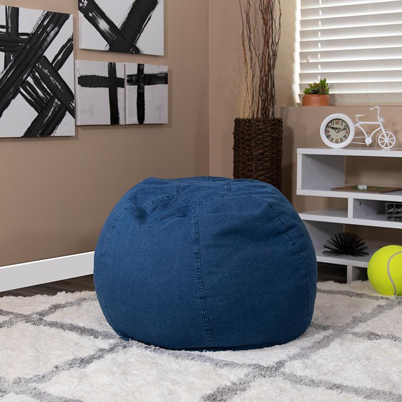 Small Denim Refillable Bean Bag Chair for Kids and Teens. Picture 1