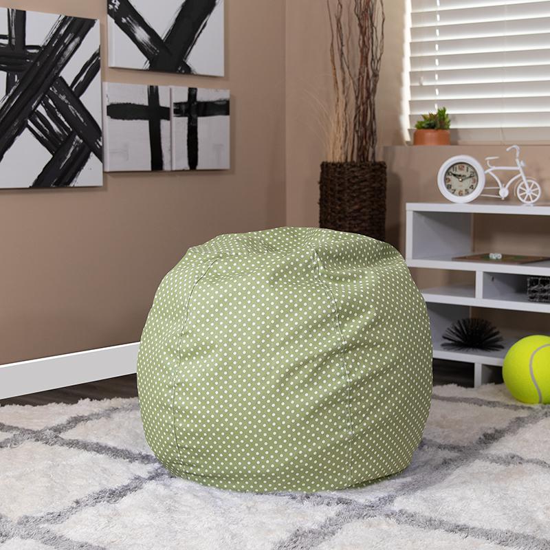 Small Green Dot Bean Bag Chair for Kids and Teens. Picture 1