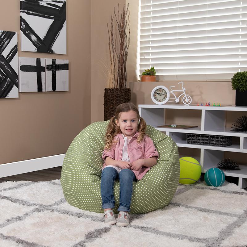 Small Green Dot Refillable Bean Bag Chair for Kids and Teens. Picture 7