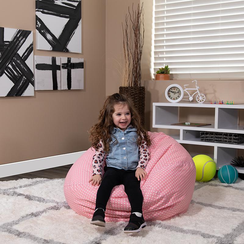 Small Light Pink Dot Refillable Bean Bag Chair for Kids and Teens. Picture 7