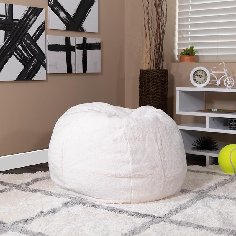 Small White Furry Refillable Bean Bag Chair for Kids and Teens. Picture 6