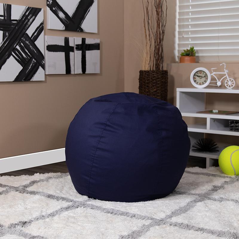 Small Solid Navy Blue Refillable Bean Bag Chair for Kids and Teens. Picture 6