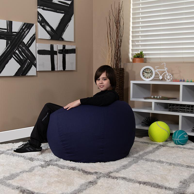 Small Solid Navy Blue Refillable Bean Bag Chair for Kids and Teens. Picture 7