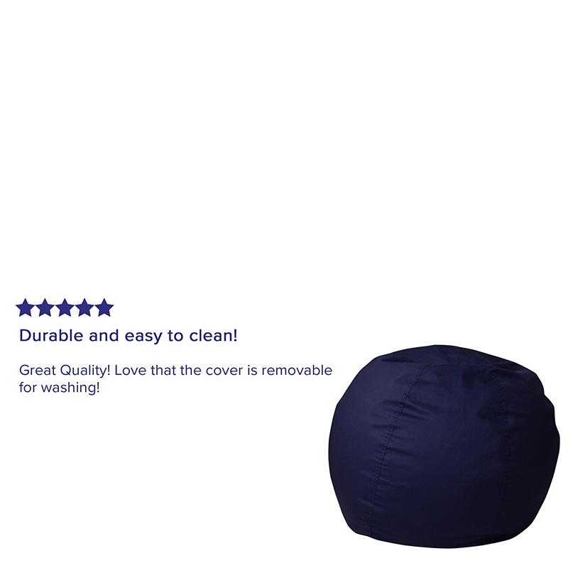 Small Solid Navy Blue Refillable Bean Bag Chair for Kids and Teens. Picture 8
