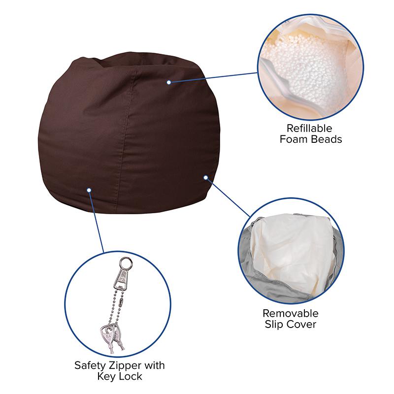 Small Solid Brown Refillable Bean Bag Chair for Kids and Teens. Picture 5