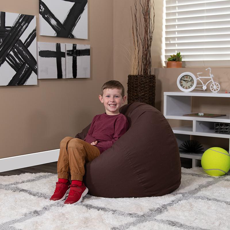 Small Solid Brown Refillable Bean Bag Chair for Kids and Teens. Picture 2