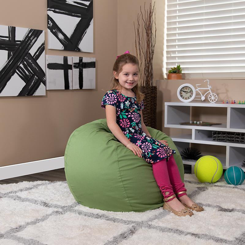 Small Solid Green Bean Bag Chair for Kids and Teens. Picture 2