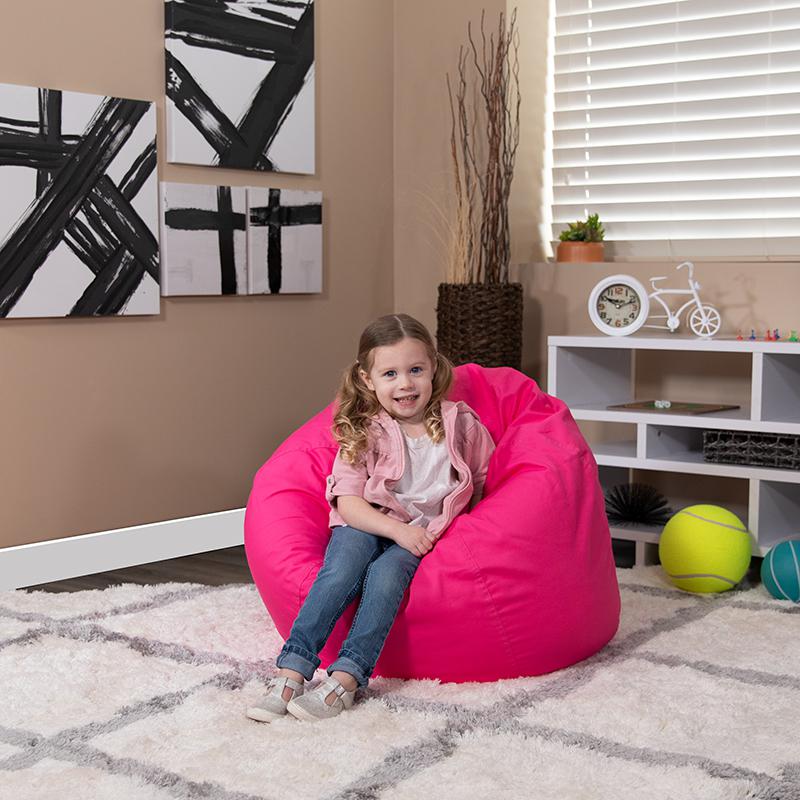 Small Solid Hot Pink Refillable Bean Bag Chair for Kids and Teens. Picture 7