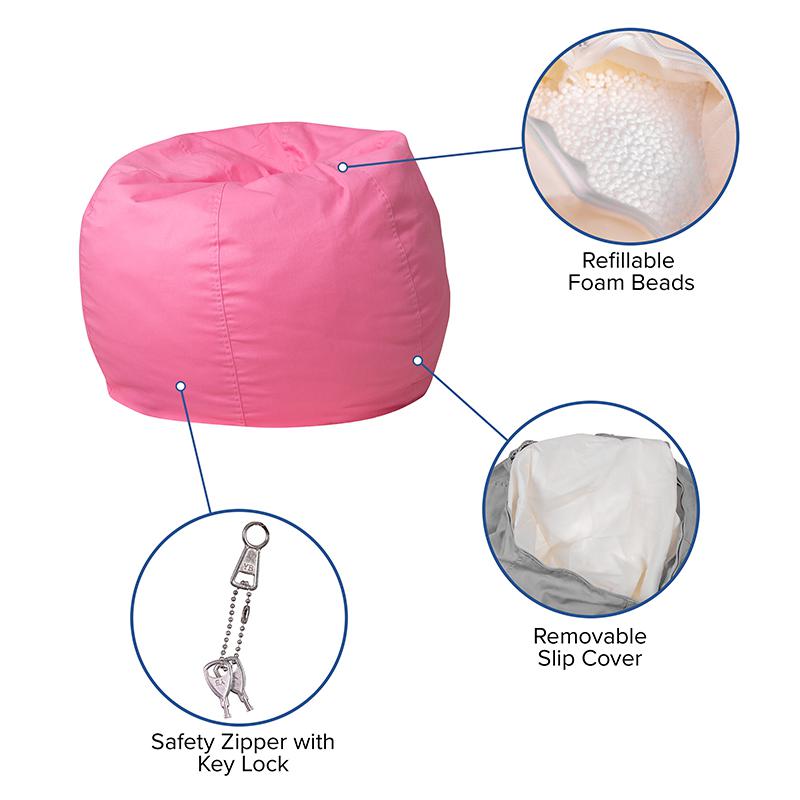 Small Solid Light Pink Refillable Bean Bag Chair for Kids and Teens. Picture 6