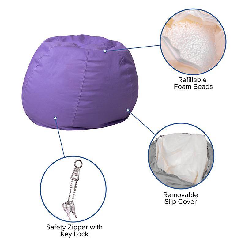 Small Solid Purple Refillable Bean Bag Chair for Kids and Teens. Picture 5