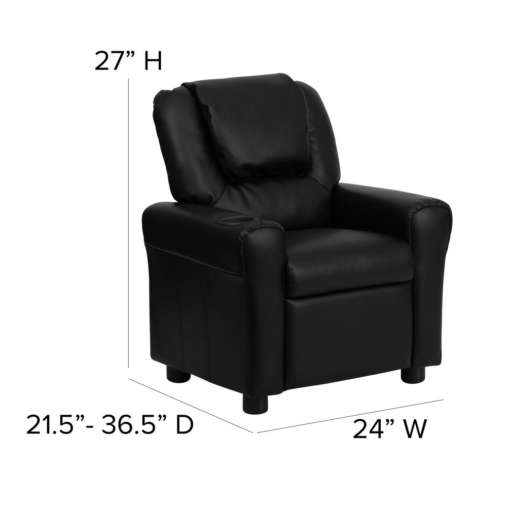 Contemporary Black LeatherSoft Kids Recliner with Cup Holder and Headrest. Picture 2