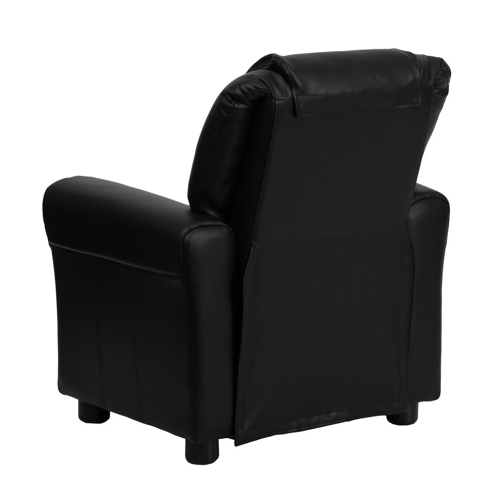 Contemporary Black LeatherSoft Kids Recliner with Cup Holder and Headrest. Picture 4