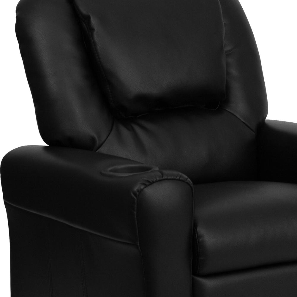 Contemporary Black LeatherSoft Kids Recliner with Cup Holder and Headrest. Picture 7