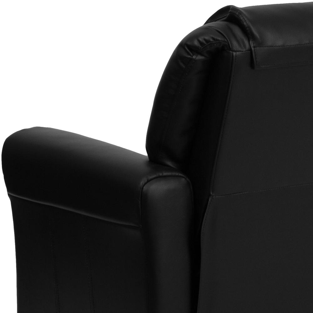 Contemporary Black LeatherSoft Kids Recliner with Cup Holder and Headrest. Picture 8
