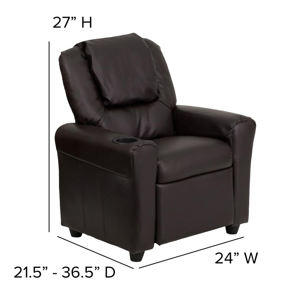 Contemporary Brown LeatherSoft Kids Recliner with Cup Holder and Headrest. Picture 2