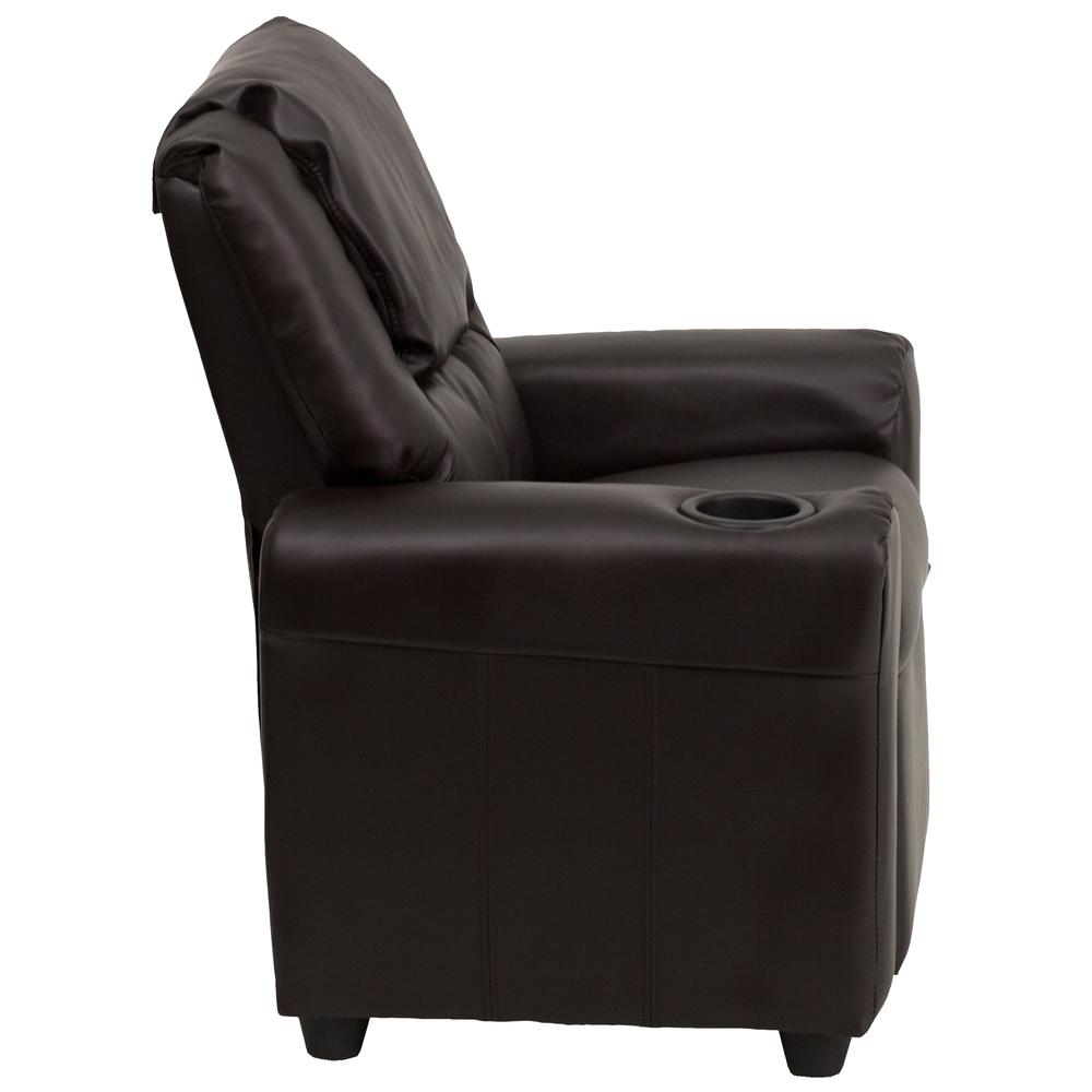 Contemporary Brown LeatherSoft Kids Recliner with Cup Holder and Headrest. Picture 3