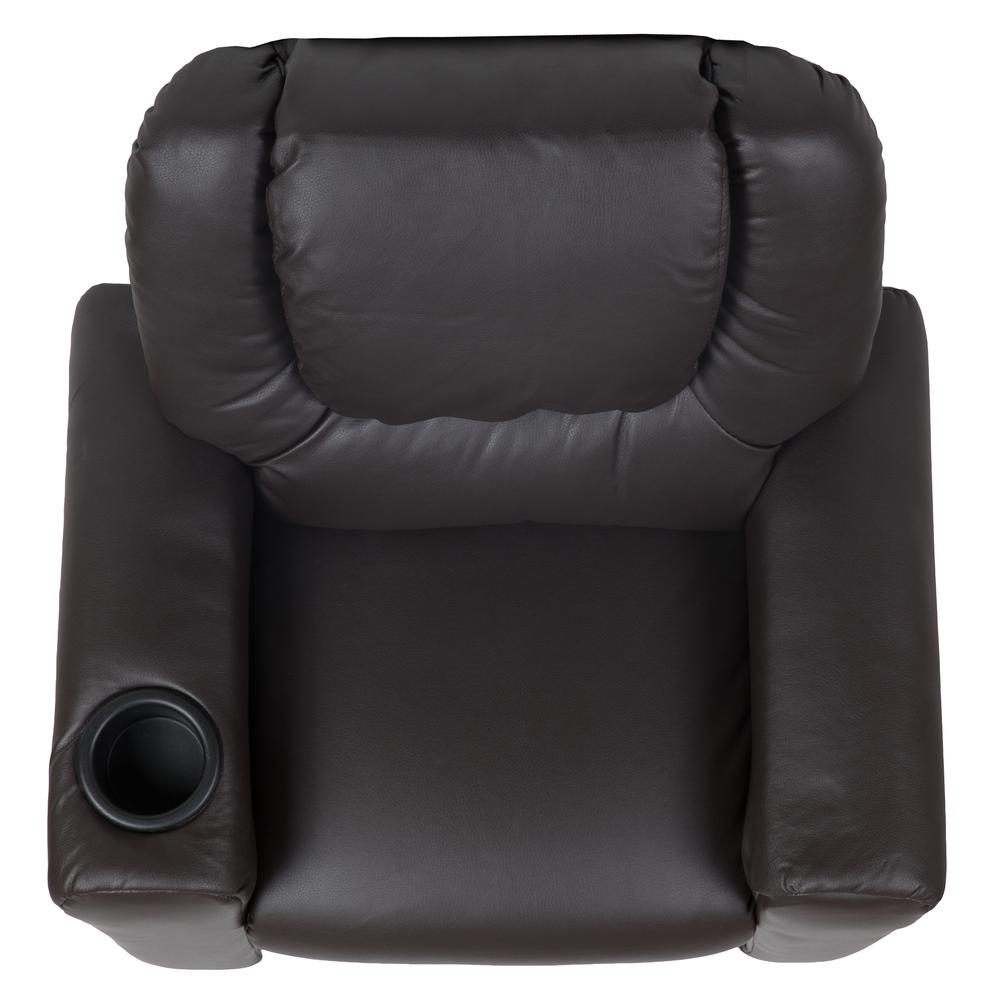 Contemporary Brown LeatherSoft Kids Recliner with Cup Holder and Headrest. Picture 10