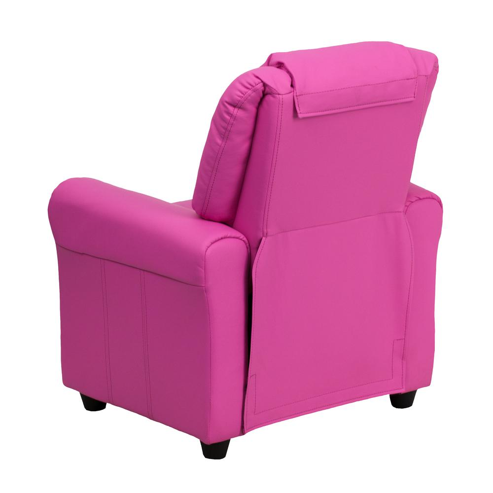 Contemporary Hot Pink Vinyl Kids Recliner with Cup Holder and Headrest. Picture 4
