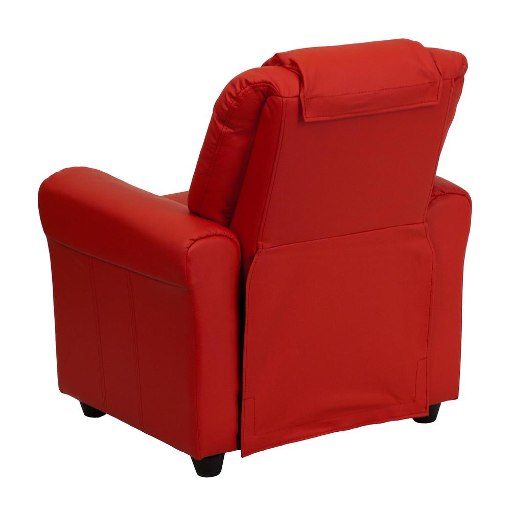 Contemporary Red Vinyl Kids Recliner with Cup Holder and Headrest. Picture 3