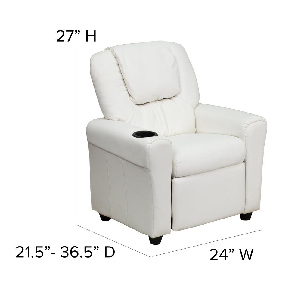 Contemporary White Vinyl Kids Recliner with Cup Holder and Headrest. Picture 2