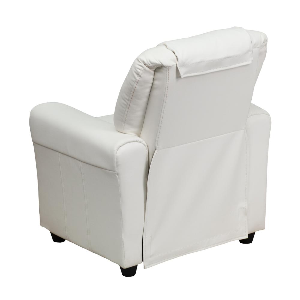 Contemporary White Vinyl Kids Recliner with Cup Holder and Headrest. Picture 4