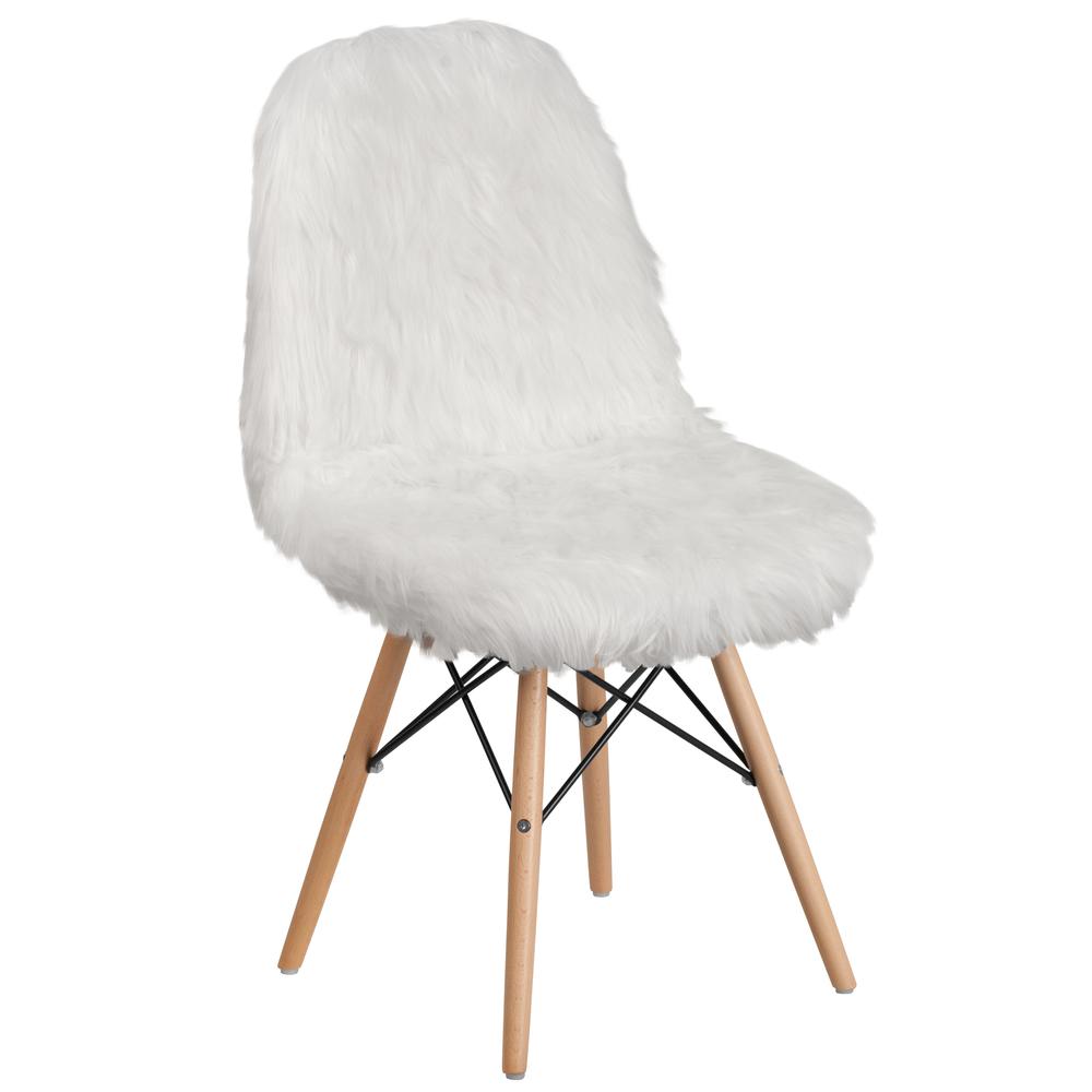 Shaggy Dog White Accent Chair. Picture 1