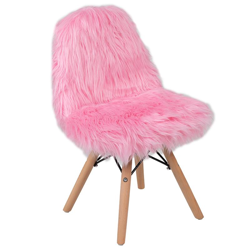 Faux Fur Light Pink Accent Chair - Shag Kids Chair for Ages 5-7. Picture 2