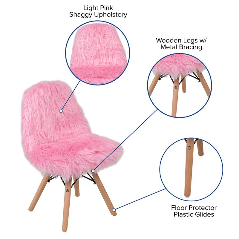 Faux Fur Light Pink Accent Chair - Shag Kids Chair for Ages 5-7. Picture 4