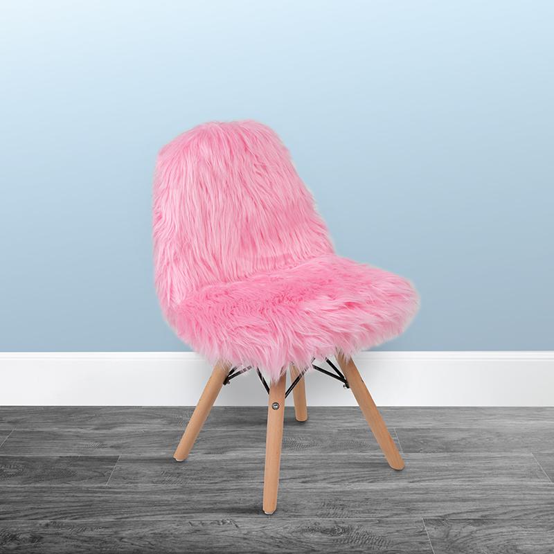 Faux Fur Light Pink Accent Chair - Shag Kids Chair for Ages 5-7. Picture 1
