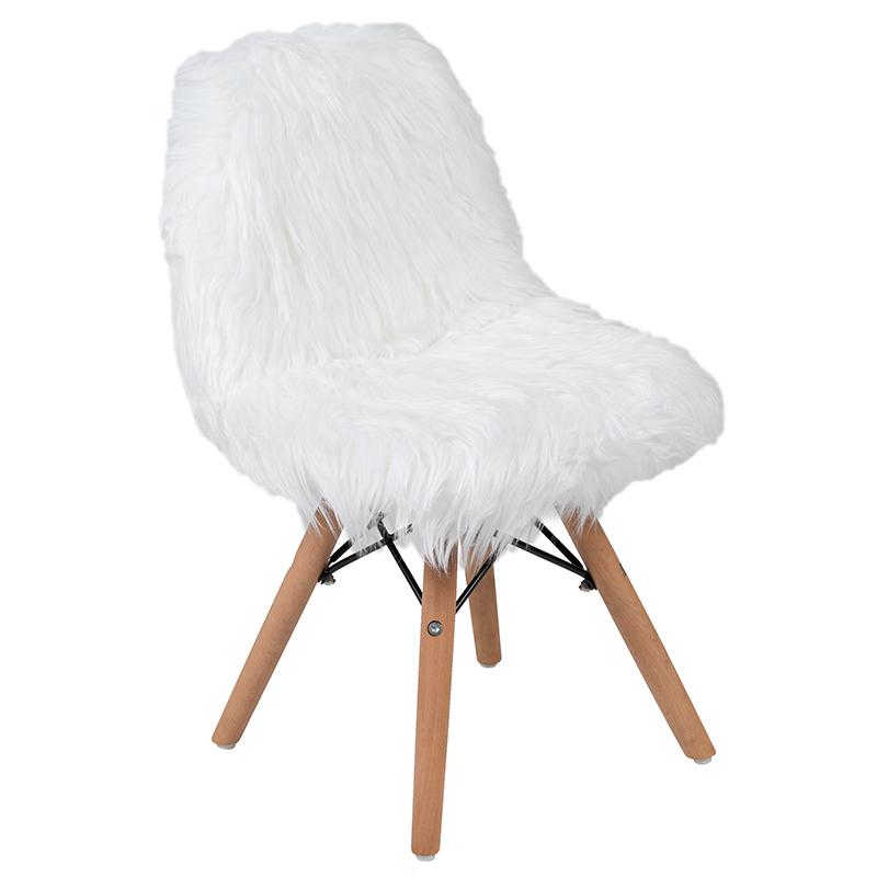 Faux Fur White Accent Chair - Shag Kids Chair for Ages 5-7 - Kids Playroom Chair. Picture 2