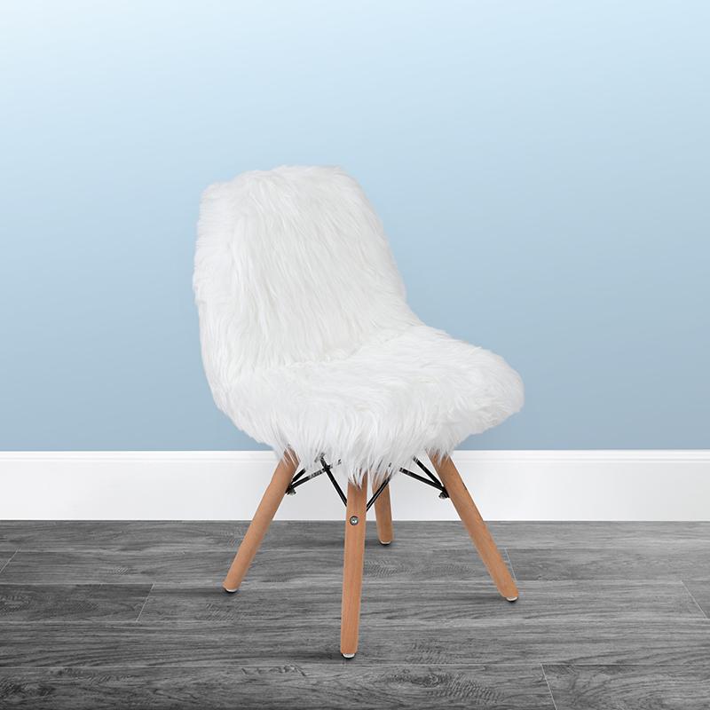 Faux Fur White Accent Chair - Shag Kids Chair for Ages 5-7 - Kids Playroom Chair. Picture 1