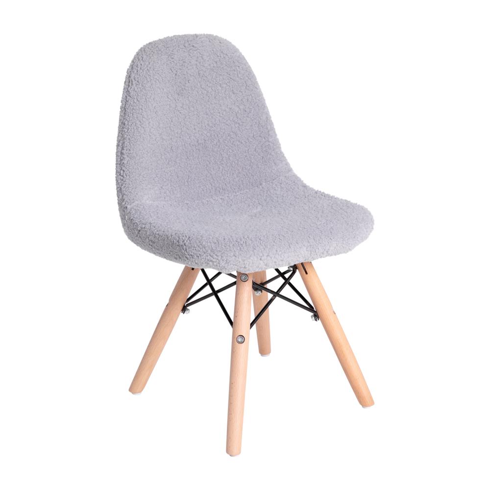 Zula Kid's Modern Padded Armless Faux Sherpa Accent Chairs with Beechwood Legs in Gray. Picture 2