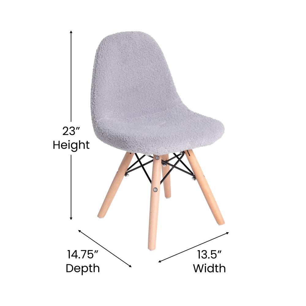 Zula Kid's Modern Padded Armless Faux Sherpa Accent Chairs with Beechwood Legs in Gray. Picture 5