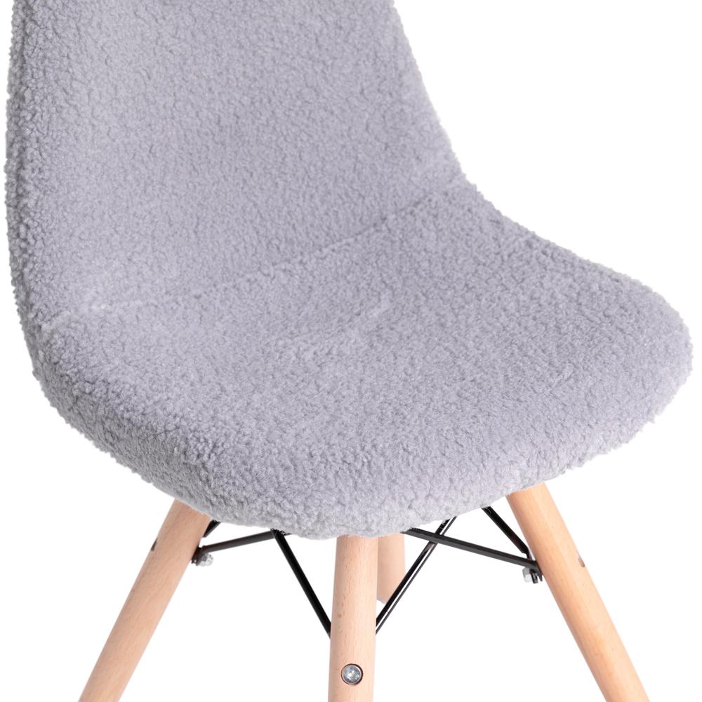 Zula Kid's Modern Padded Armless Faux Sherpa Accent Chairs with Beechwood Legs in Gray. Picture 7