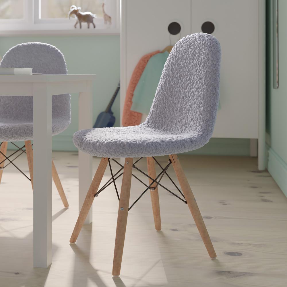Zula Kid's Modern Padded Armless Faux Sherpa Accent Chairs with Beechwood Legs in Gray. Picture 1