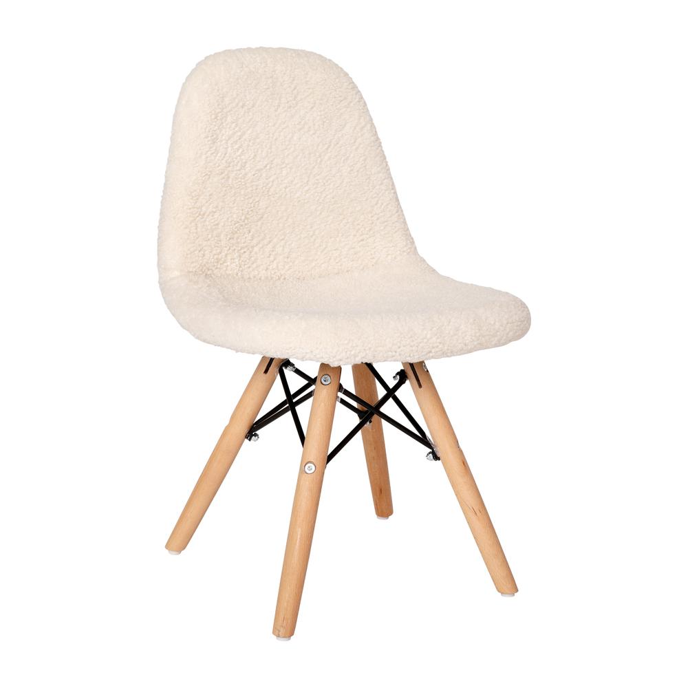 Zula Kid's Modern Padded Armless Faux Sherpa Accent Chairs with Beechwood Legs in Off-White. Picture 2