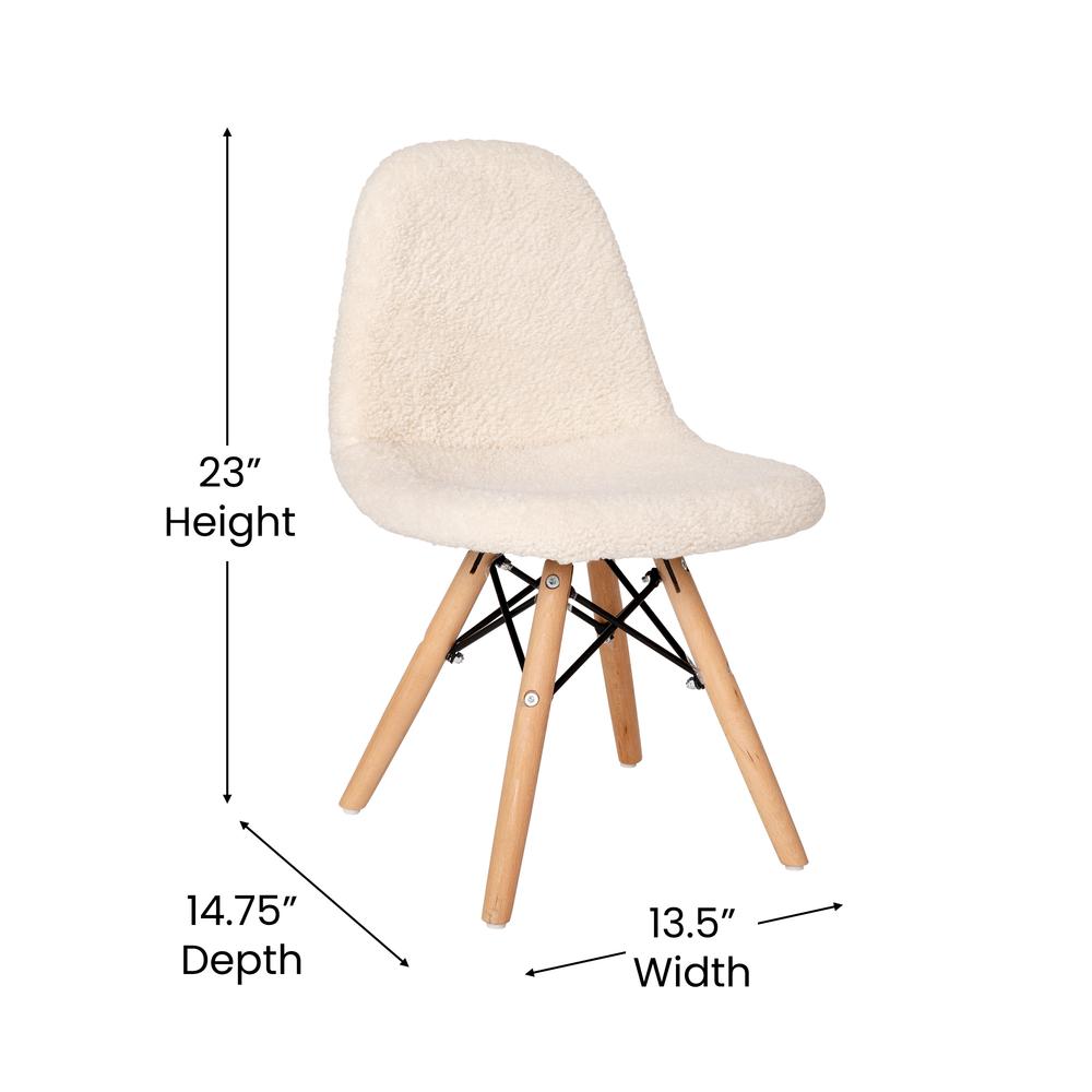 Zula Kid's Modern Padded Armless Faux Sherpa Accent Chairs with Beechwood Legs in Off-White. Picture 5