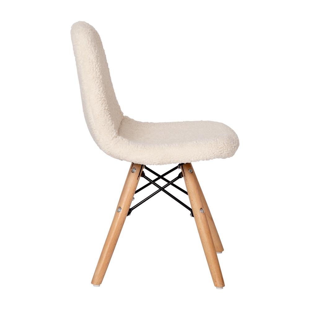 Zula Kid's Modern Padded Armless Faux Sherpa Accent Chairs with Beechwood Legs in Off-White. Picture 8