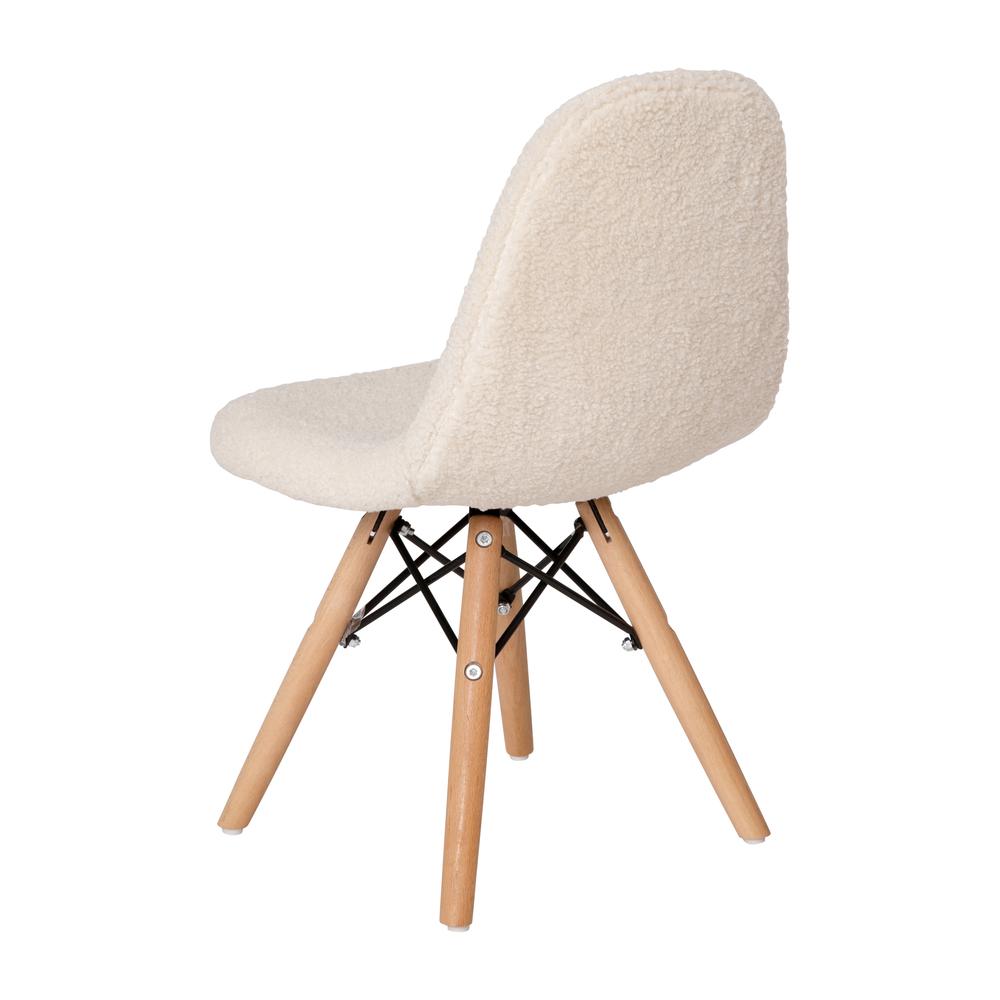 Zula Kid's Modern Padded Armless Faux Sherpa Accent Chairs with Beechwood Legs in Off-White. Picture 6