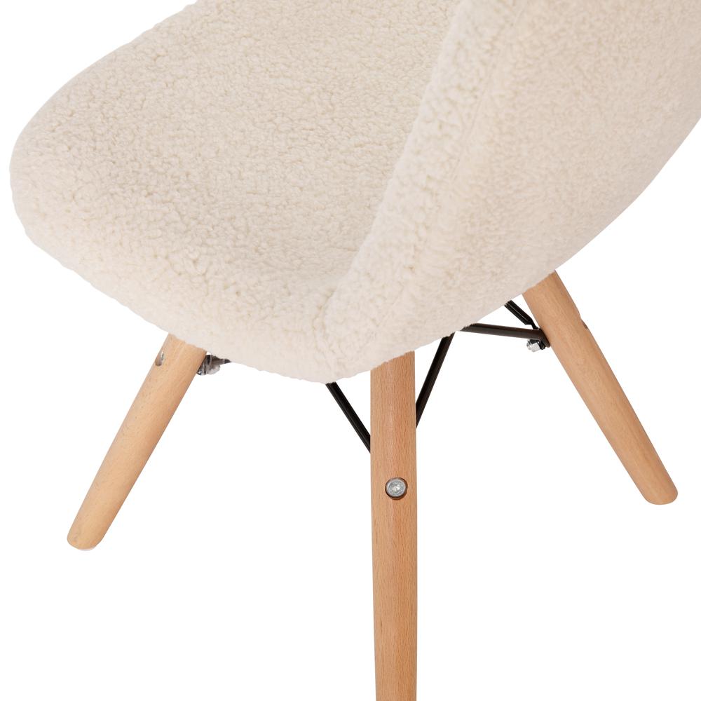 Zula Kid's Modern Padded Armless Faux Sherpa Accent Chairs with Beechwood Legs in Off-White. Picture 7