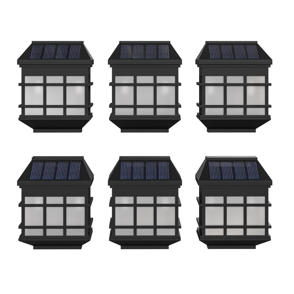 Holder 6 Pack Wall Mount LED Solar Lights - Weather Resistant Black. Picture 3